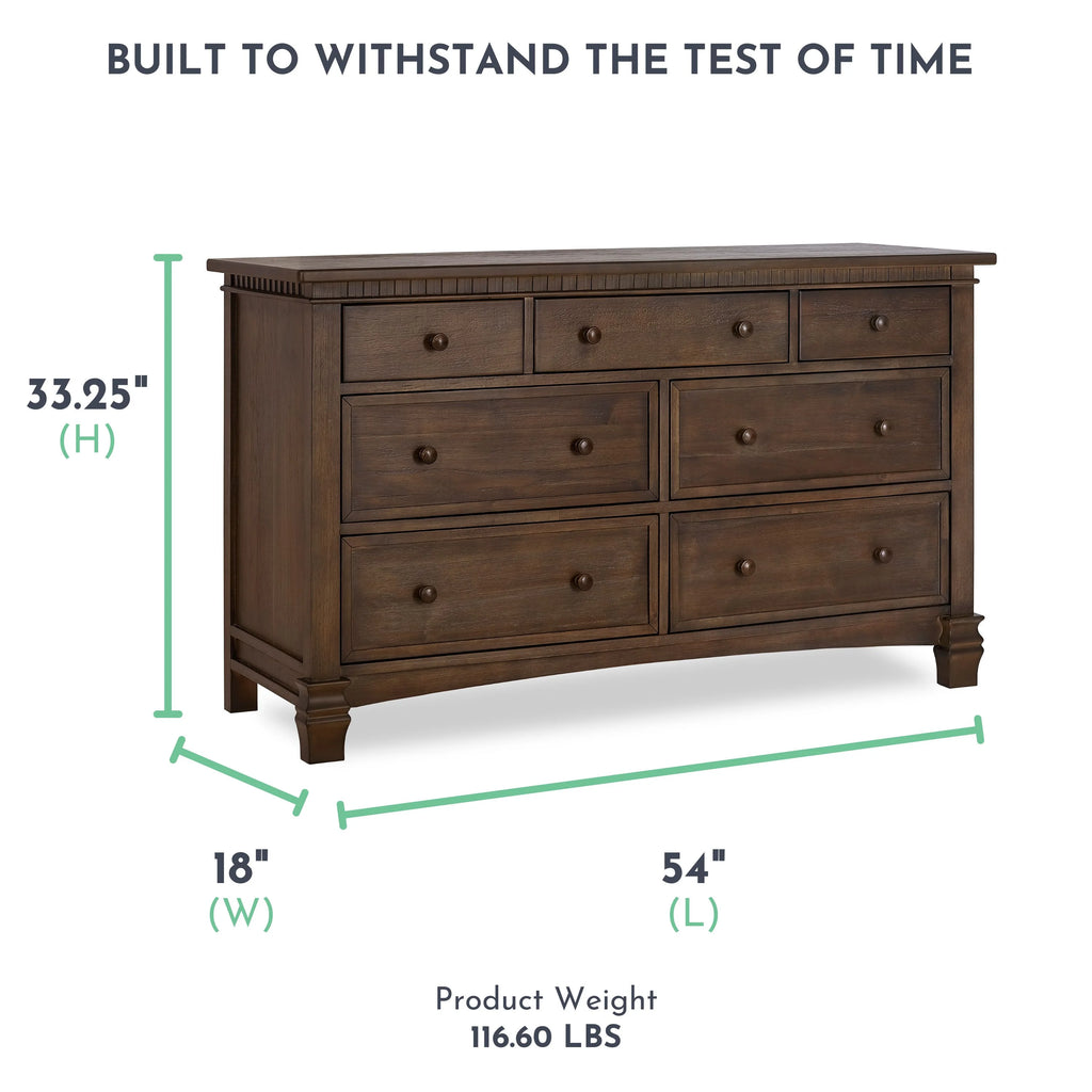 Evolur Cheyenne and Santa Fe Double Dresser, Antique Brown, 7 Drawers D298
