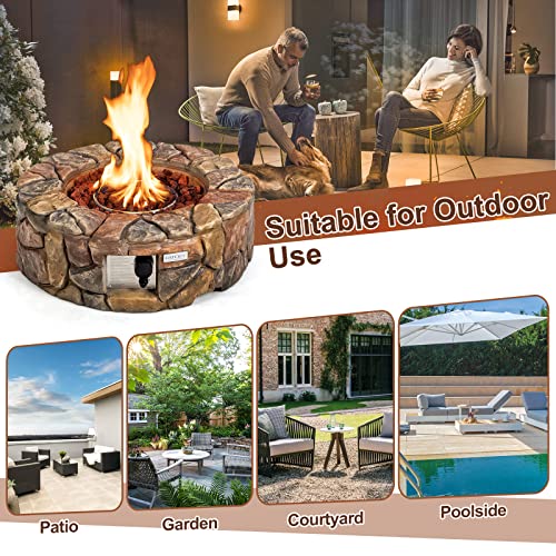 28 Inch Propane Fire Pit Table with Lava Rocks and Cover k7m