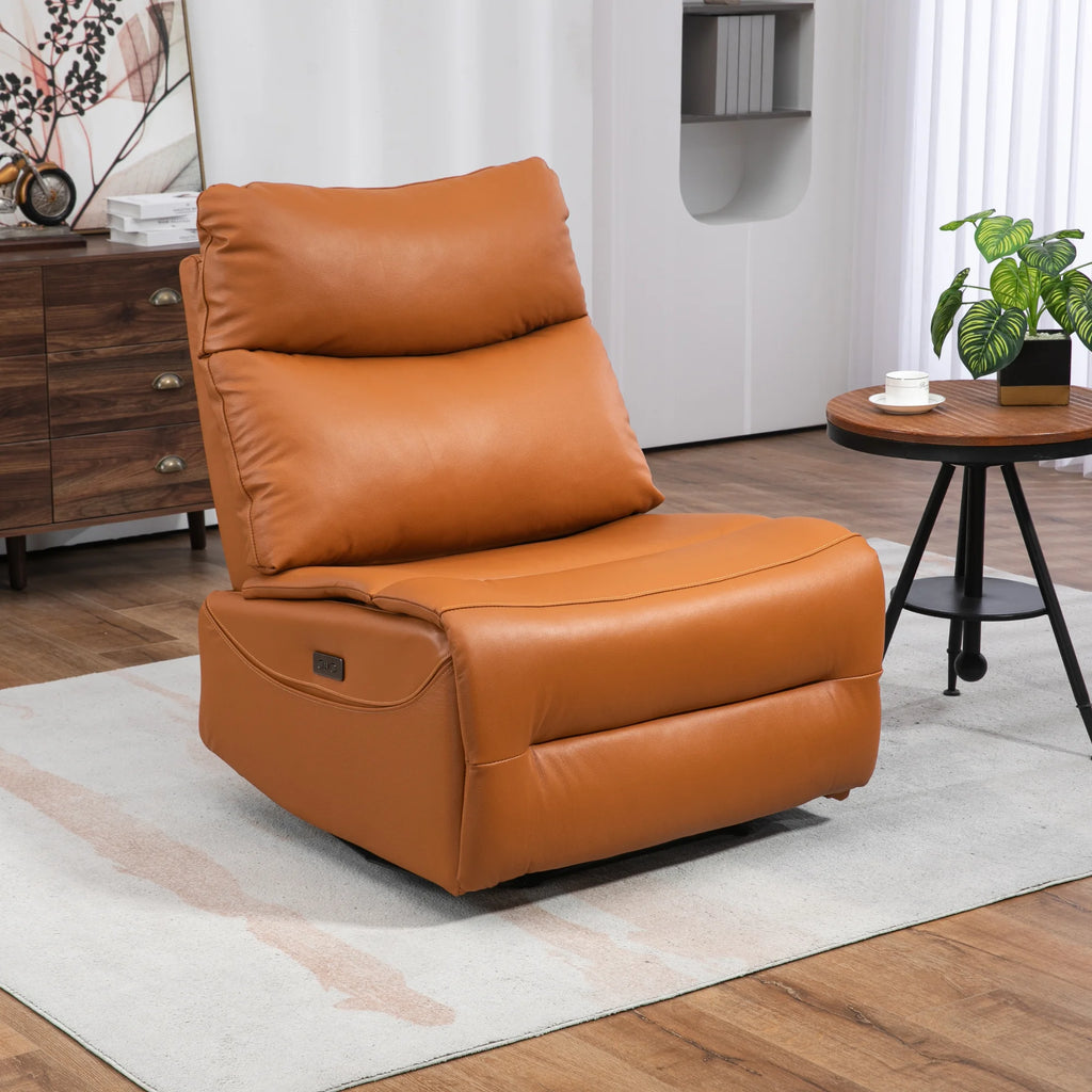 JUUXO Genuine Leather Power Recliner Extra Wide No Armrests 350 lbs I40598