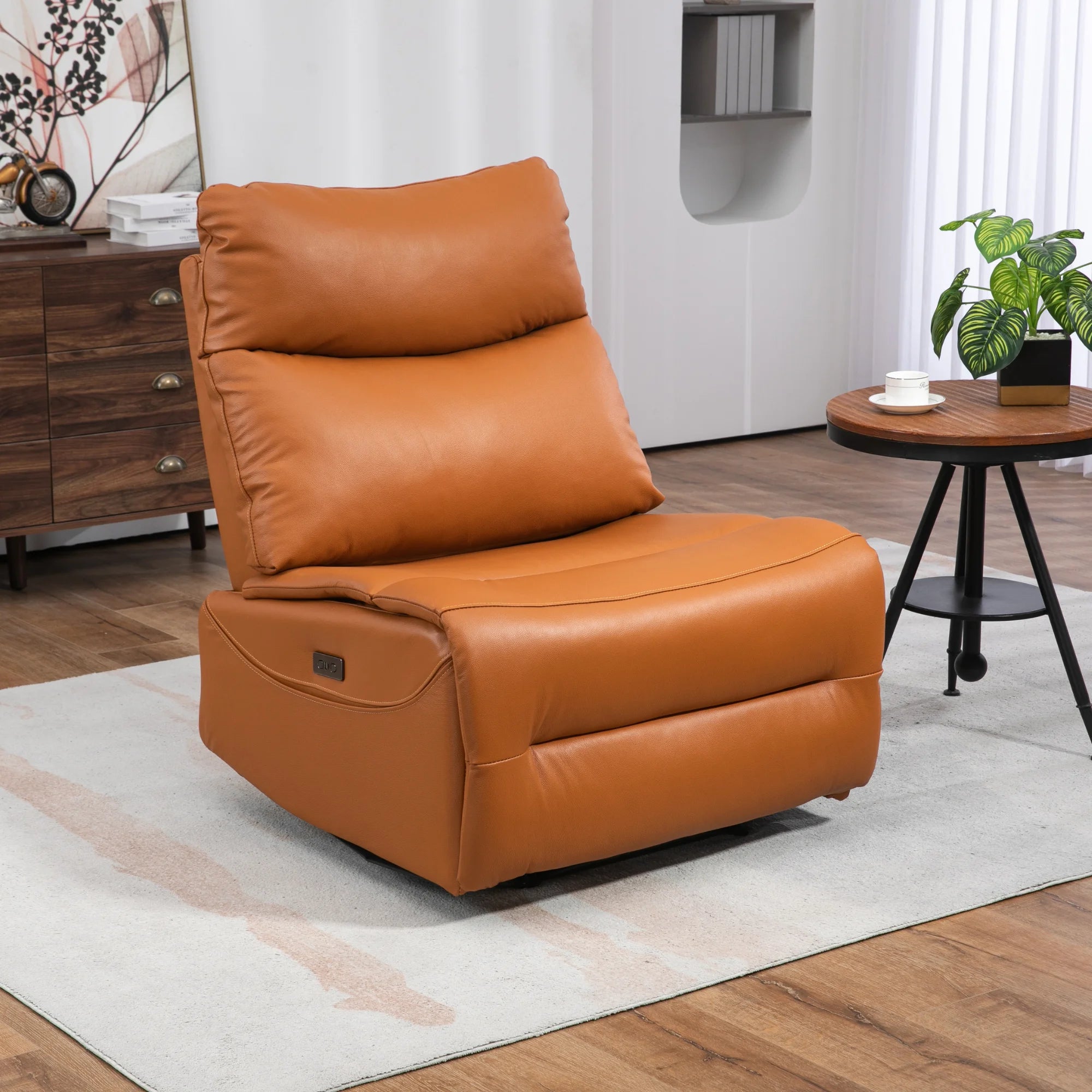 JUUXO Genuine Leather Power Recliner Extra Wide No Armrests 350 lbs I40598