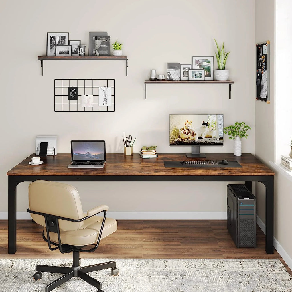 Extra Long Double Computer Desk for Home Office, Rustic Brown k7m