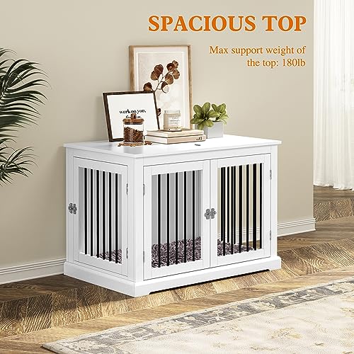 Dog Crate Furniture End Table with Cushion for Large Dogs, White Q48599