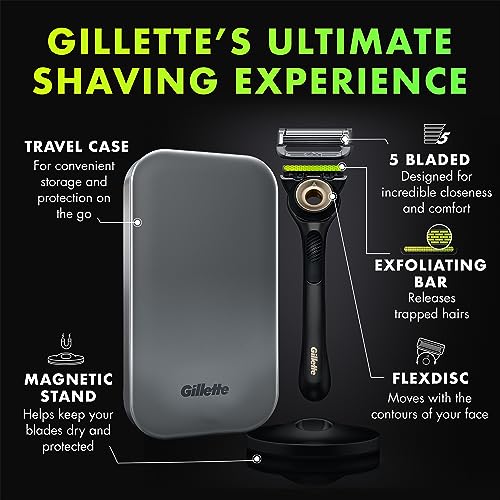 Gillette Labs Razor for Men with Exfoliating Bar Gold Edition, 3 Refills, Travel Case & Magnetic Stand N637