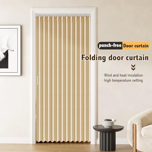 Magnetic Pleated Door Curtain for Bedroom Closet Doorway, Brown 42"W x 78"L with Rod N271998