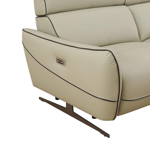 Beige Top Grain Leather and PVC 3-Piece Recliner Sofa Set V91018