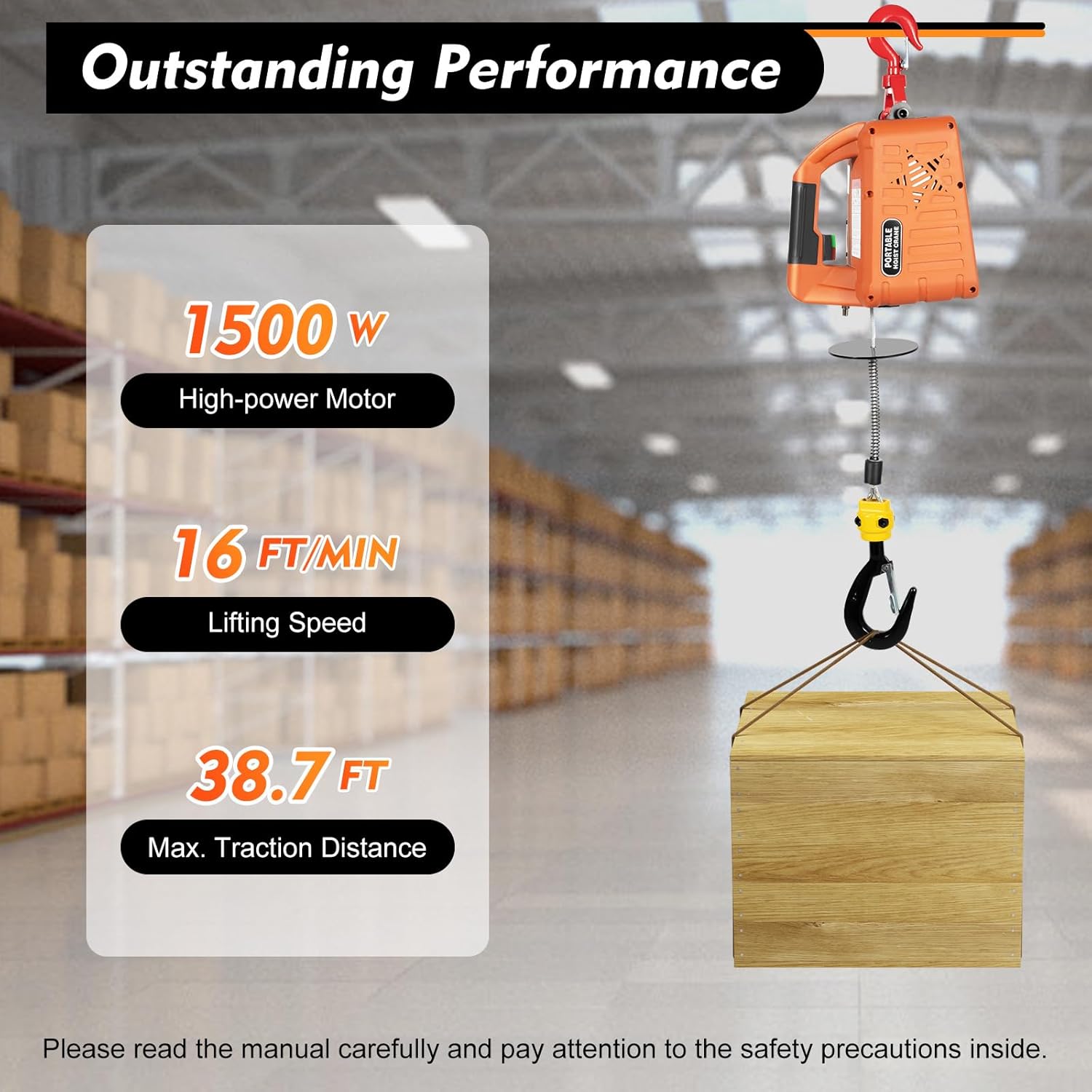Electric Hoist Winch 660LBS 110V Wireless Remote k7