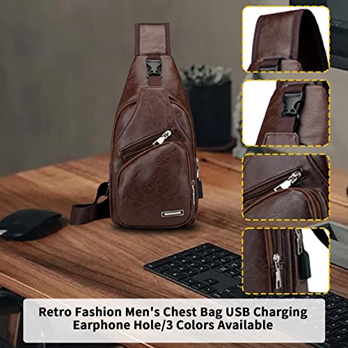 Waterproof Leather Sling Backpack with USB Charging a7
