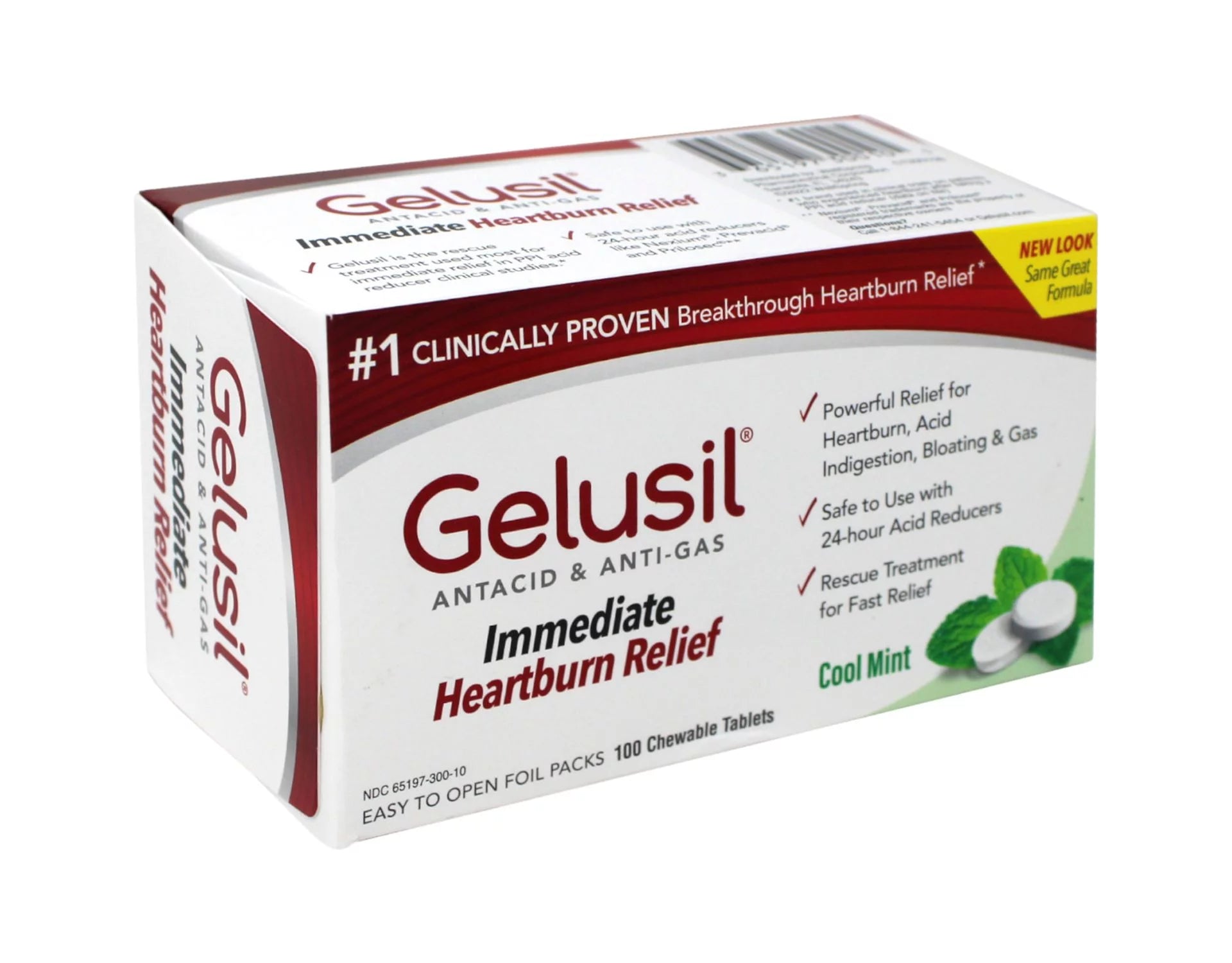 Gelusil Antacid/Anti-Gas Tablets Cool Mint, 100 Tablets (6 Pack) C829871