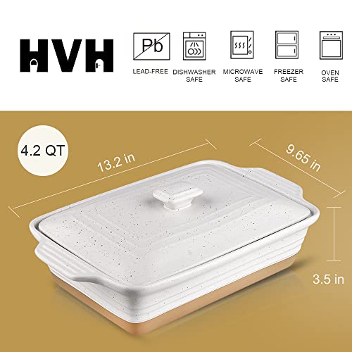 HVH Ceramic Casserole Dish with Lid, 9x13, 3.5 Quart, White Z70309