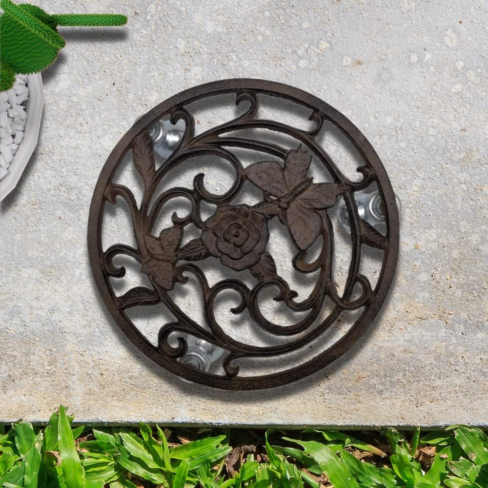Cast Iron Butterfly Flower Garden Plant Trolley Holder k7m