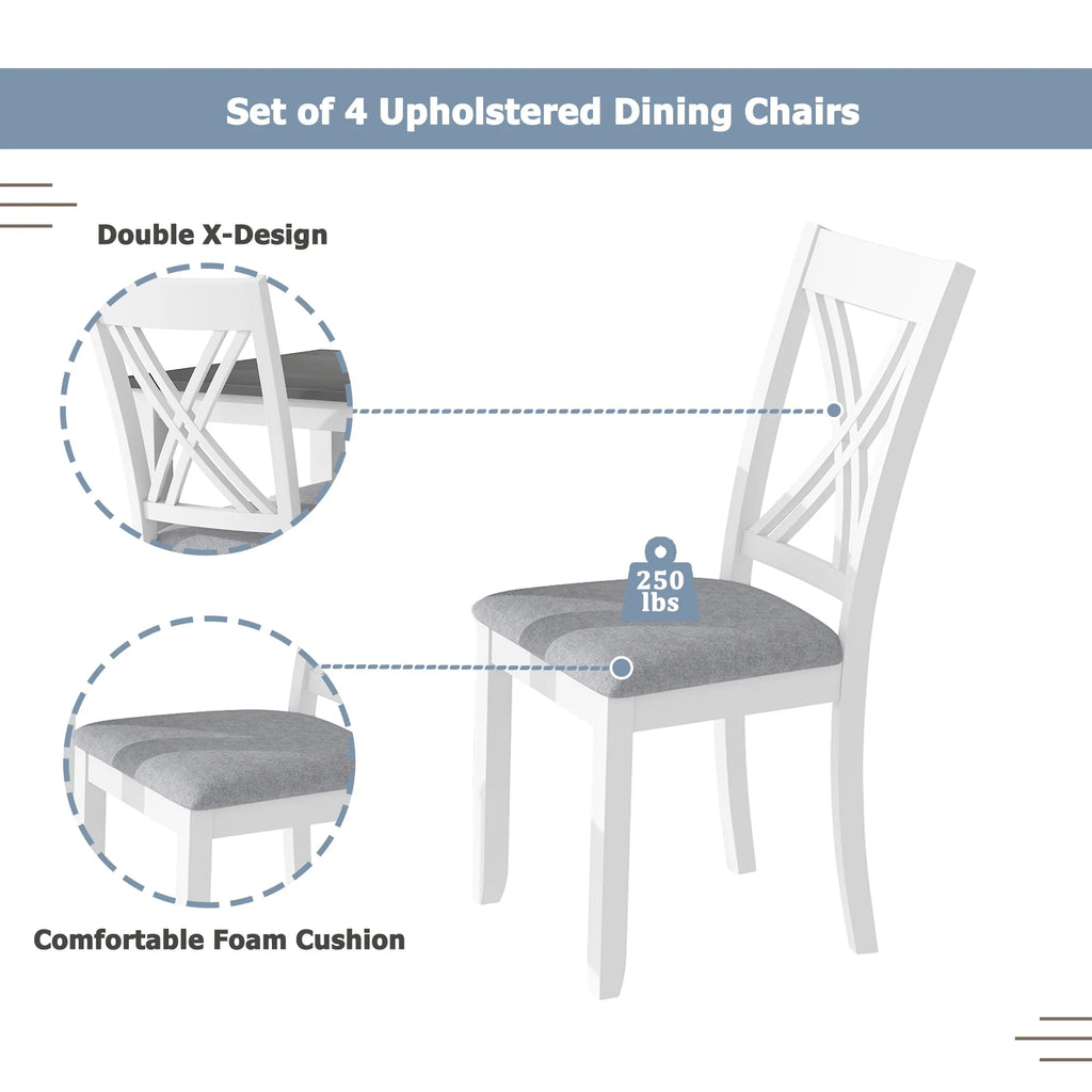 Modern Minimalist 5-Piece Wood Dining Table Set with 4 Chairs, Grey O462