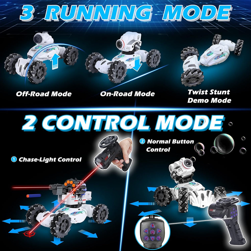 4 Head RC Tank Car Shoots Nerf Bullets, Bubble, Spray, Remote Control Toy for Boys R10009