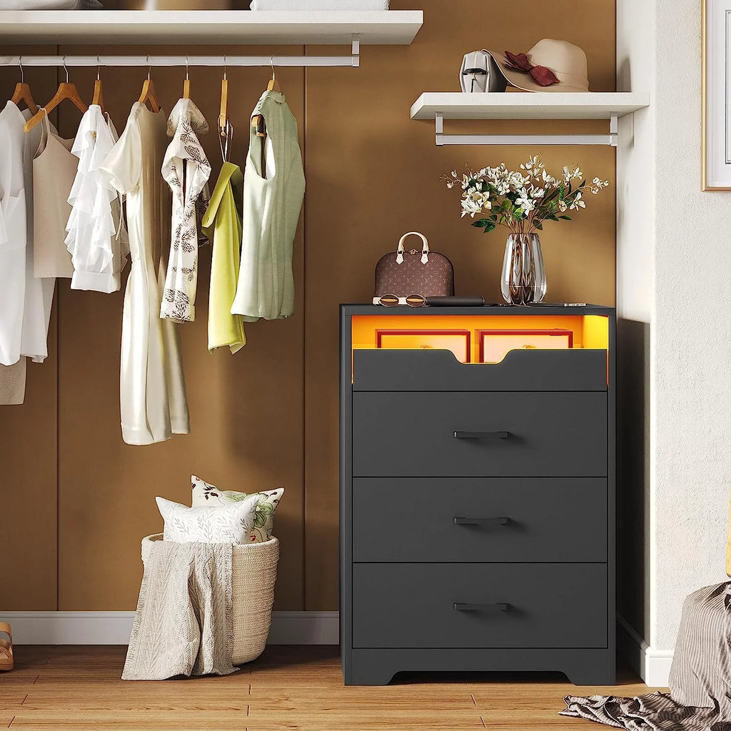 3 Drawers Dresser with LED Lights for Bedroom, Black X891730