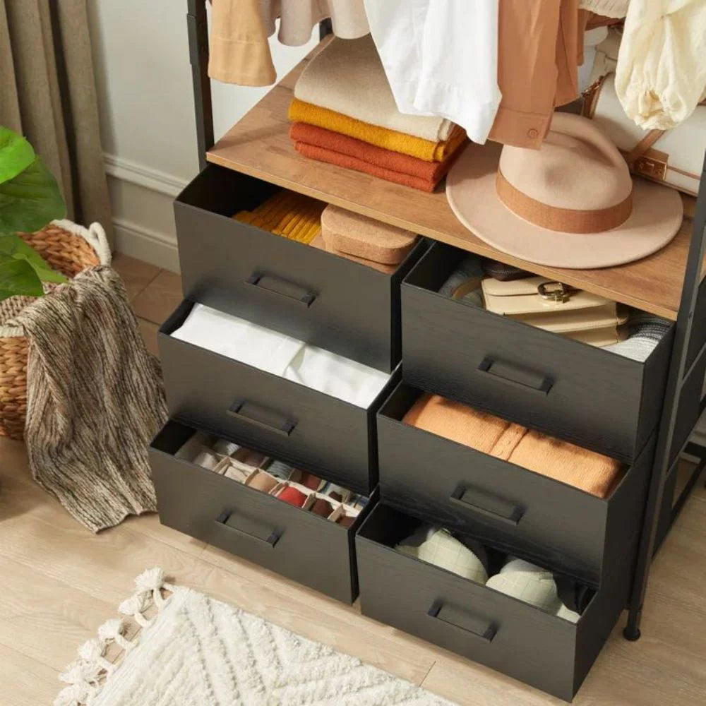 FRAPOW Freestanding Clothing Racks, Wardrobe Cabinet with 6 Drawer M9695