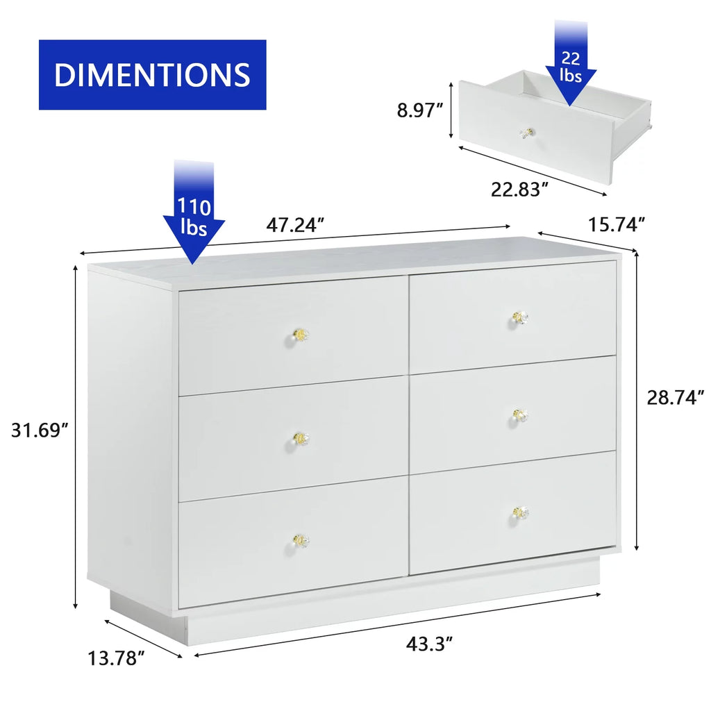4 EVER WINNER Dresser with LED Light, White 6 Drawers for Bedroom V851432