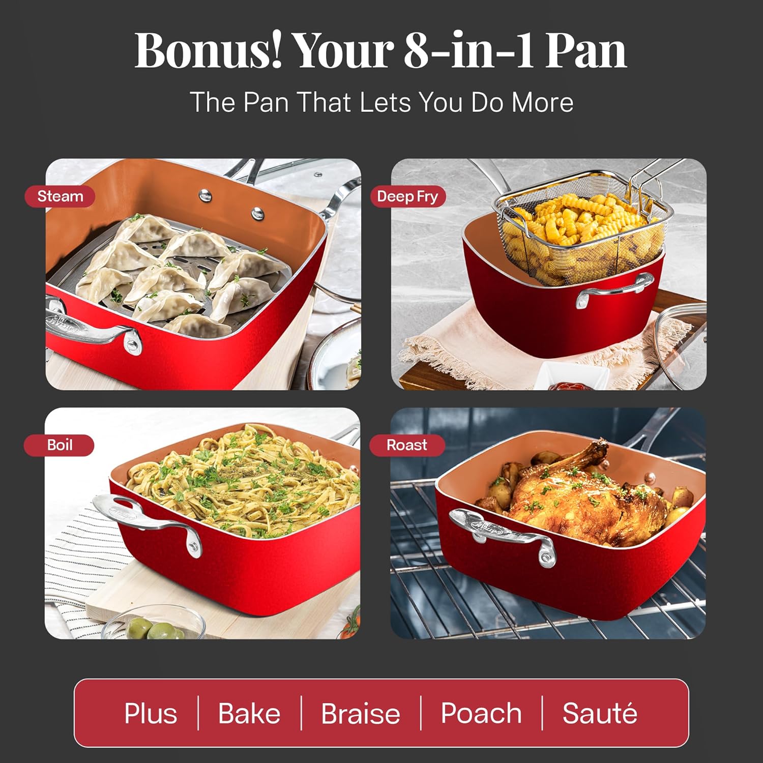 Gotham Steel 20 Pc Pots and Pans Set Nonstick Cookware with Lids, Red E4197