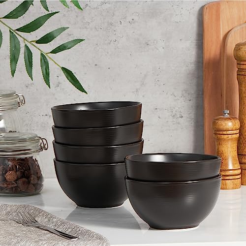 ONEMORE Cereal Bowls Set of 6, 28 oz Ceramic, Black W39410