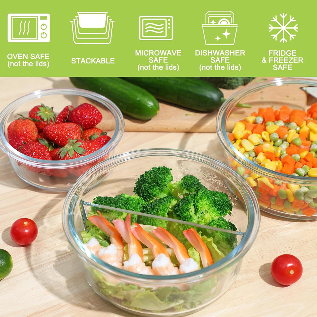 Moretoes Glass Food Storage Containers with Lids, 10-Pack, Gray Round Meal Prep, Airtight P686882