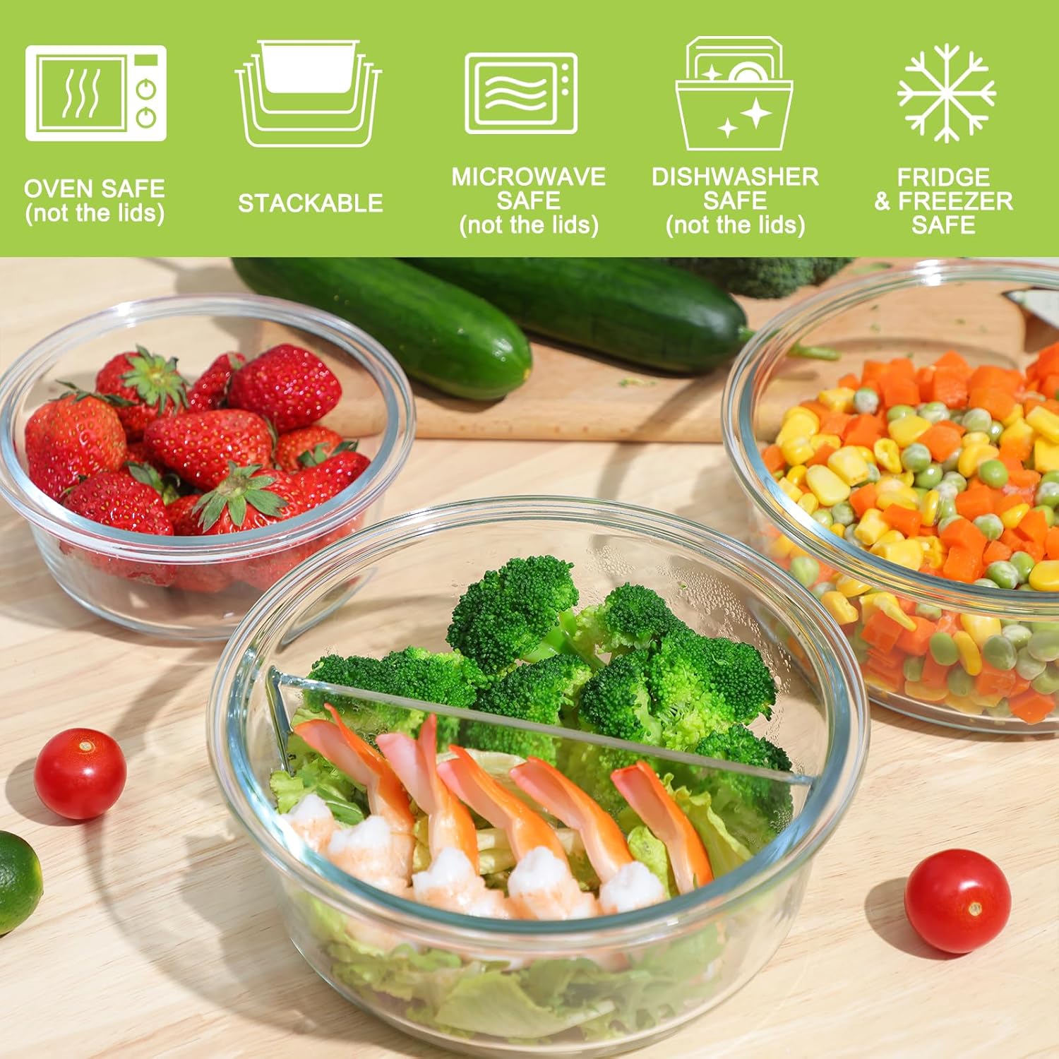 Moretoes Glass Food Storage Containers with Lids, 10-Pack, Gray Round Meal Prep, Airtight P686882