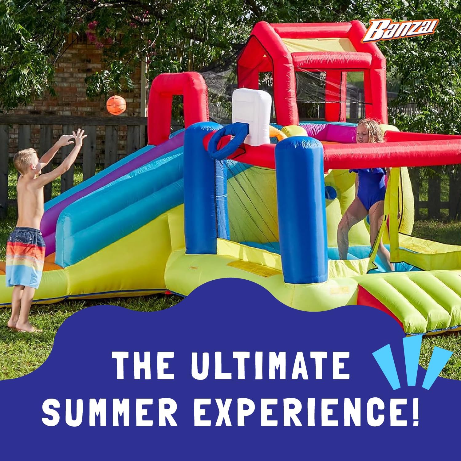 Banzai Climb ’N’ Bounce Bounce House with Slides and Blower W2120