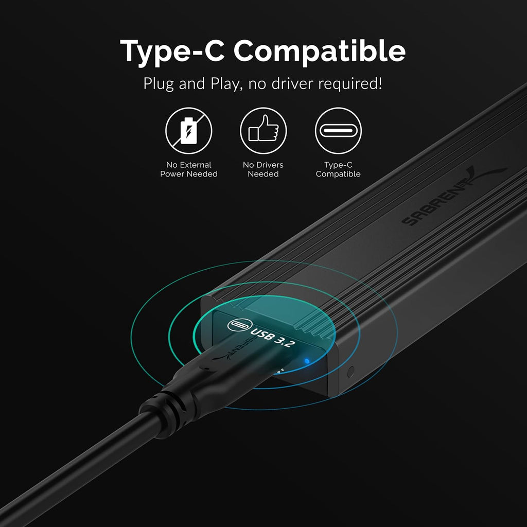 SABRENT USB 3.2 10Gbps Type C Tool Free Enclosure for M.2 PCIe NVMe and SATA SSDs B336