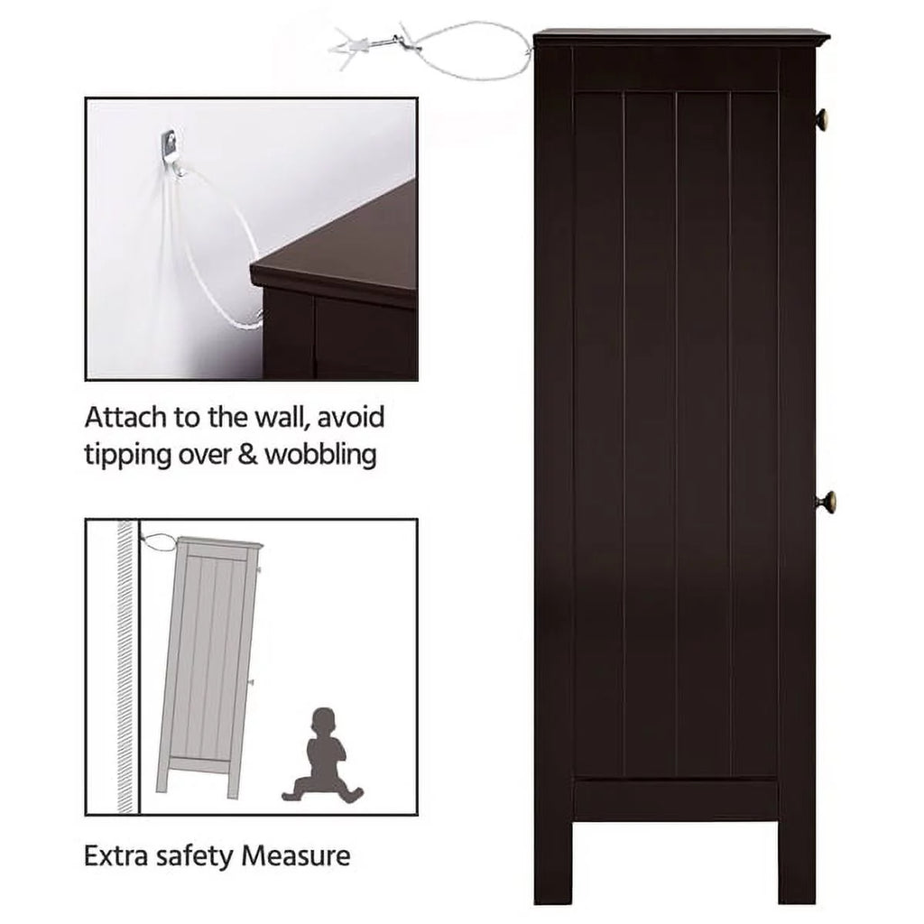 Topeakmart Wooden Bathroom Floor Storage Cabinet with Drawer, Espresso X322