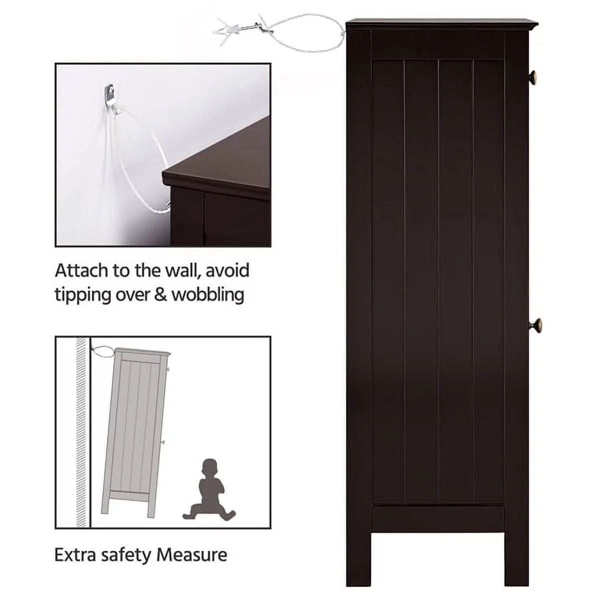Topeakmart Wooden Bathroom Floor Storage Cabinet with Drawer, Espresso X322