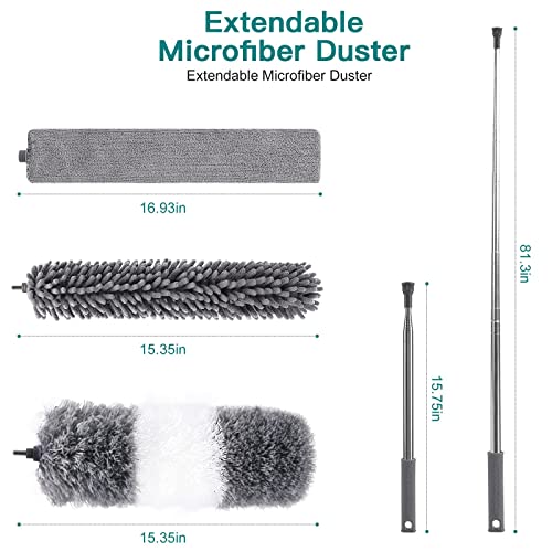 Microfiber Feather Duster Kit with Extendable Pole, Washable a7