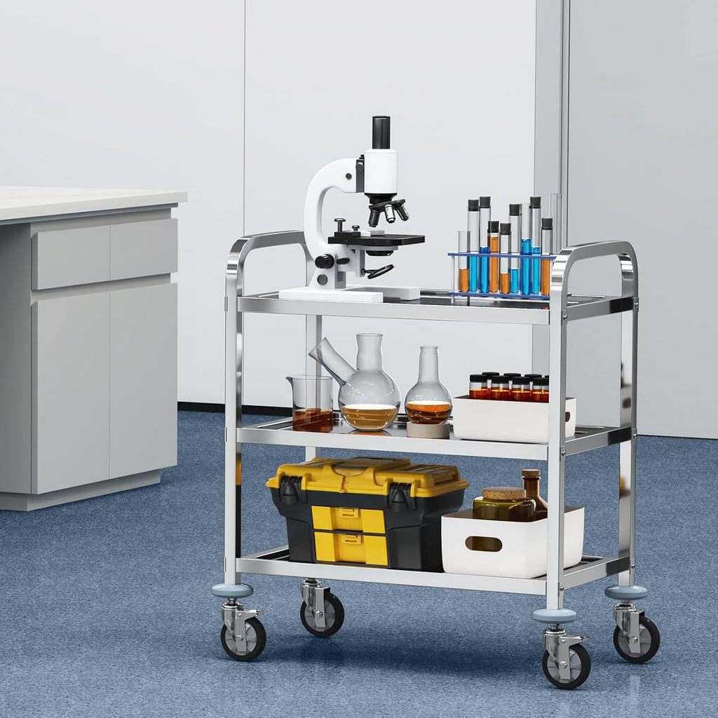 Lab Utility Cart 3 Shelves Stainless Steel Rolling Cart a7