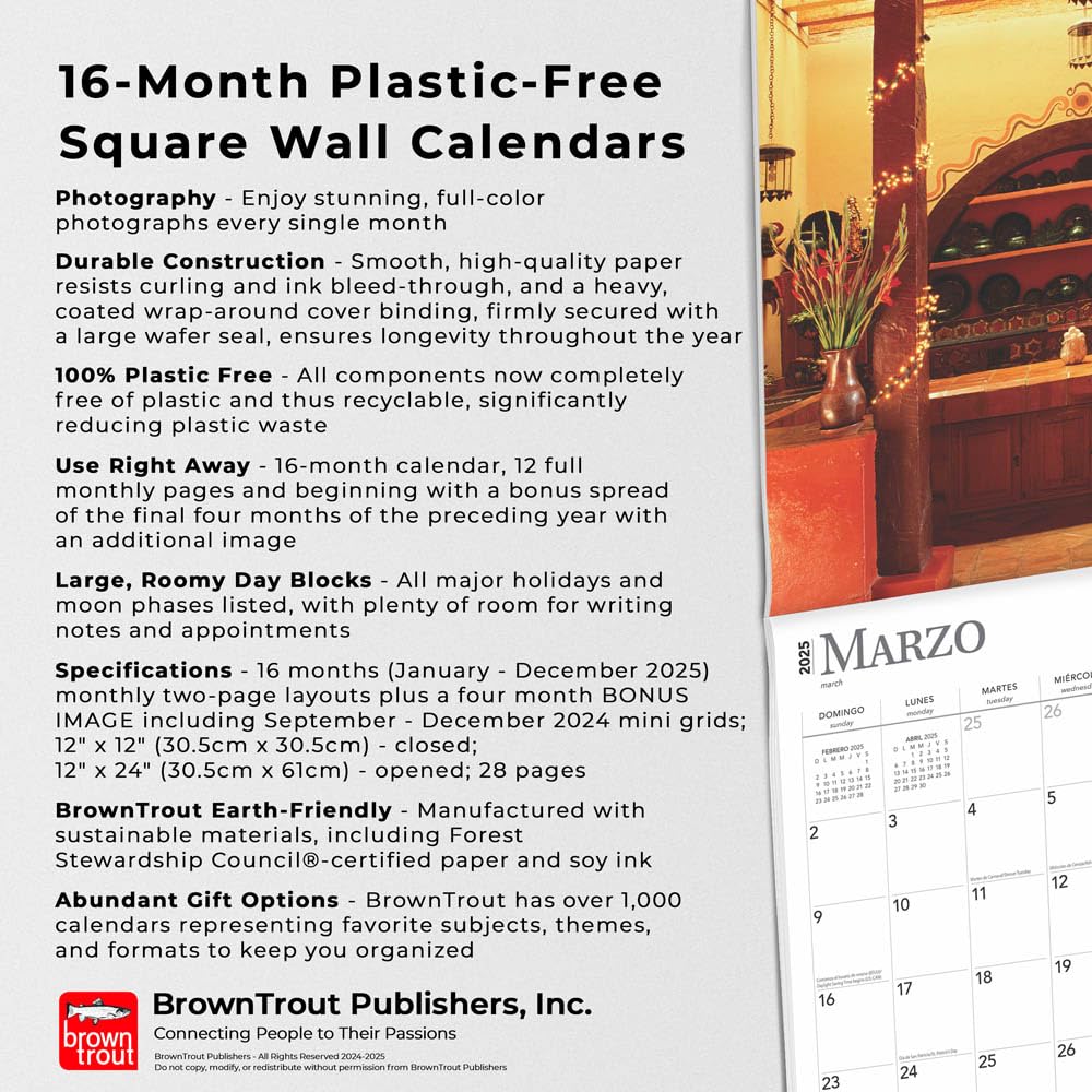 Mexican Kitchens 2025 12 x 24 Inch Square Wall Calendar | English/Spanish Bilingual | Plastic-Free | BrownTrout R88464