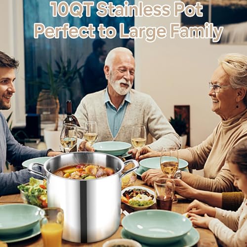 LIANYU 10 Quart Stock Pot with Lid, Stainless Steel Tri-Ply D8155