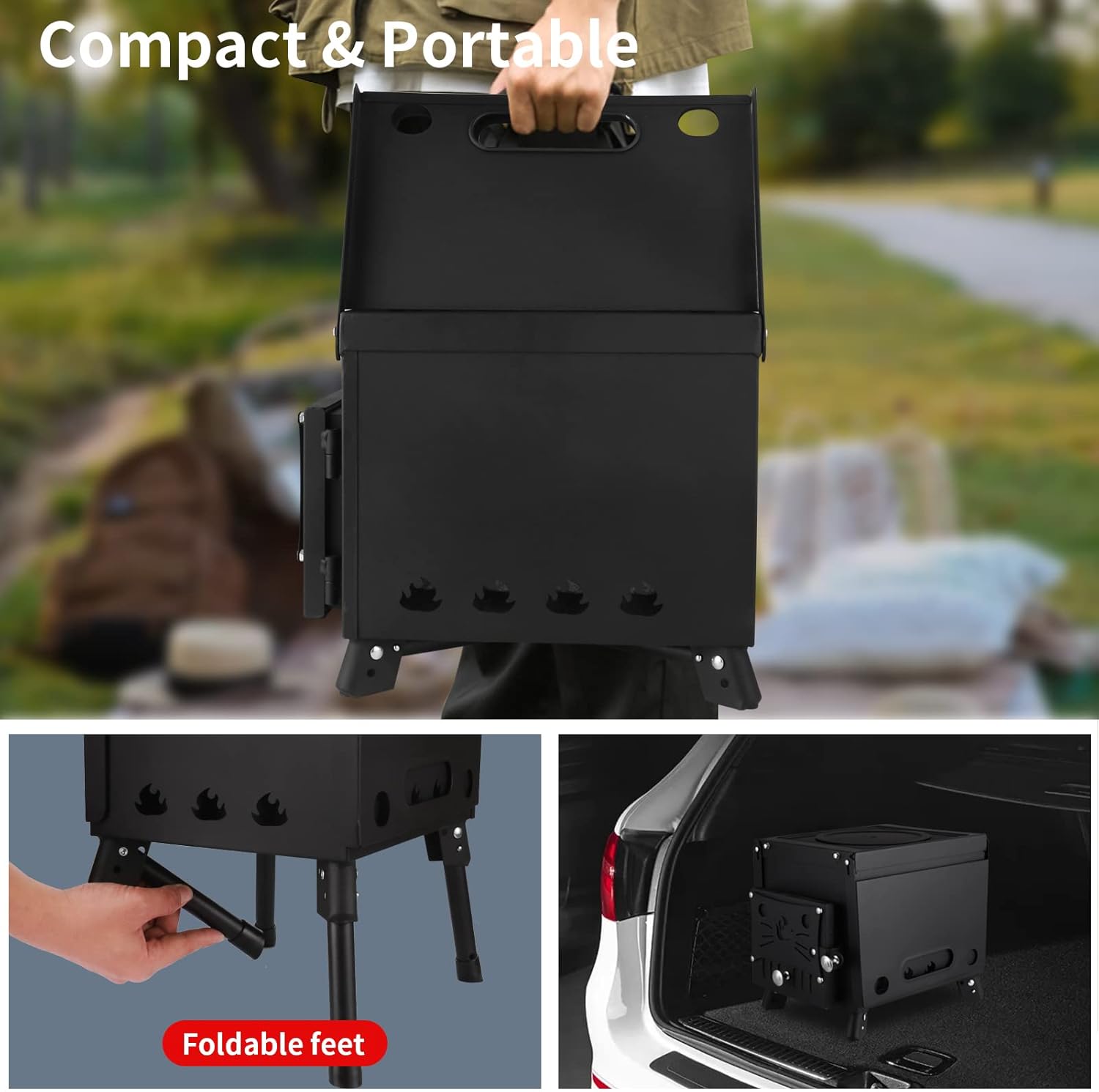 Portable Wood Burning Stove with Chimney Pipe for Camping Tent Heating Cooking k7m