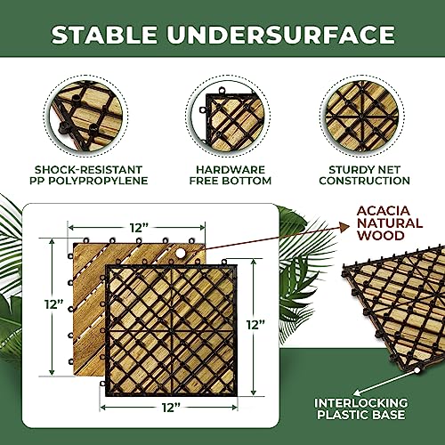 Interlocking Deck Tile 12x12 Acacia Hardwood Patio Tiles Waterproof Outdoor f7