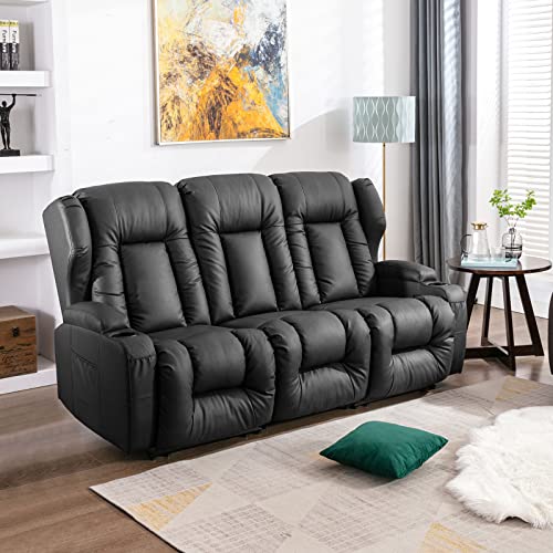 IPKIG 65.3" RV Loveseat Recliner - Faux Leather Manual Reclining Loveseat with Console, Cup Holders, Lumbar Pillow for Living Room, Bedroom, RV, Home Theater - RV Recliners Chair (Beige)