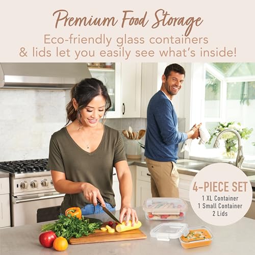 Bentgo®️ Glass Leak-Proof Food Storage Set - 4-Piece Stackable Containers, BPA-Free, Dishwasher Safe (Coral Wash) O8565