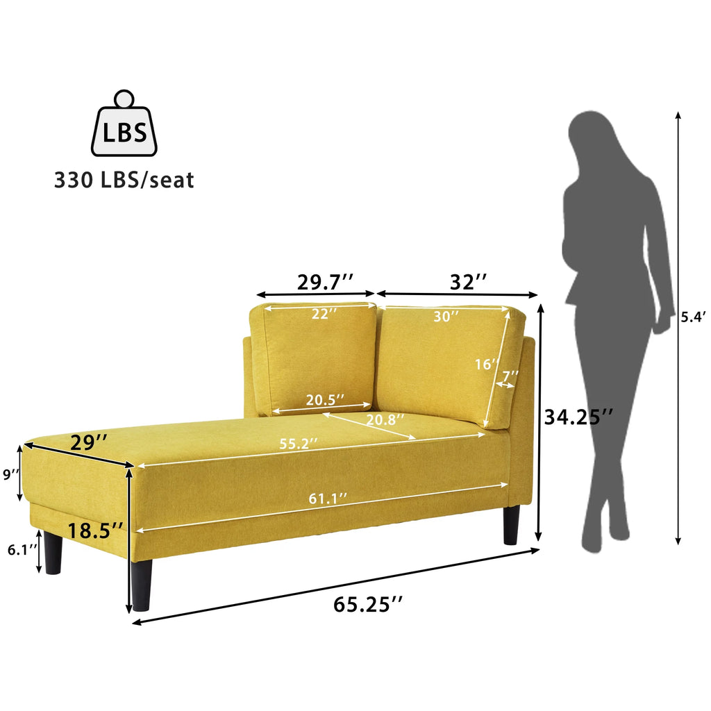 Yellow Chaise Lounge Chair with Arms for Living Room F7690