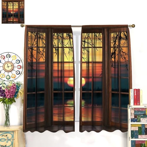 Iceberg Setting Sun Landscape Curtain, Blackout Window Treatment for Bedroom Living Room, 42"W x 45"L Y2586
