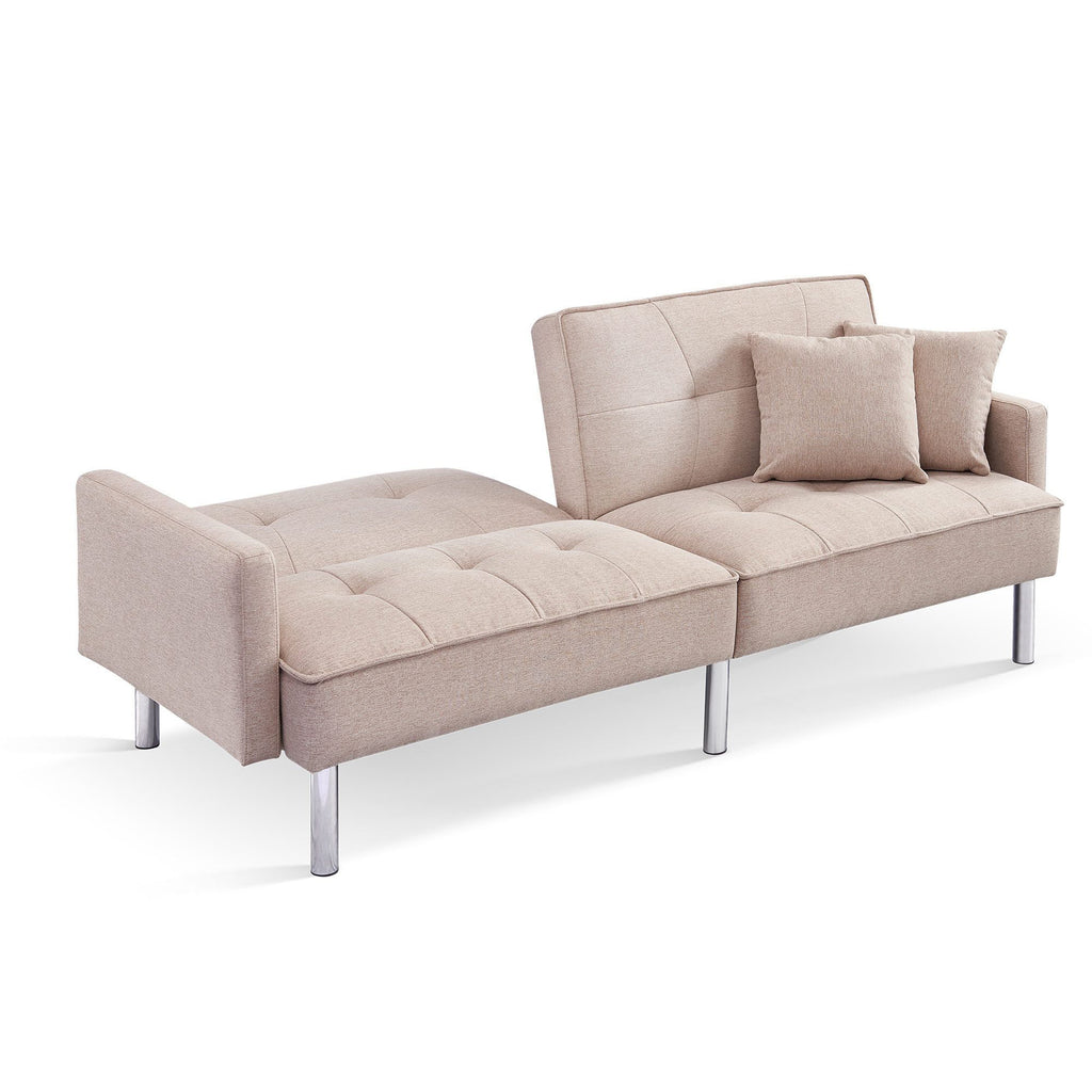 Moootto 84.6 in. Extra Long Tufted Beige Fabric Futon Sofa Bed P625