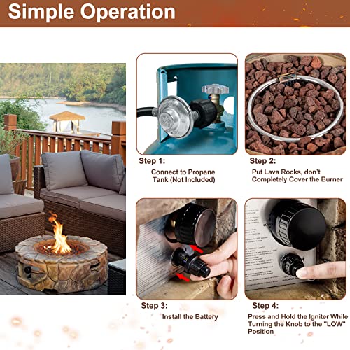 28 Inch Propane Fire Pit Table with Lava Rocks and Cover k7m