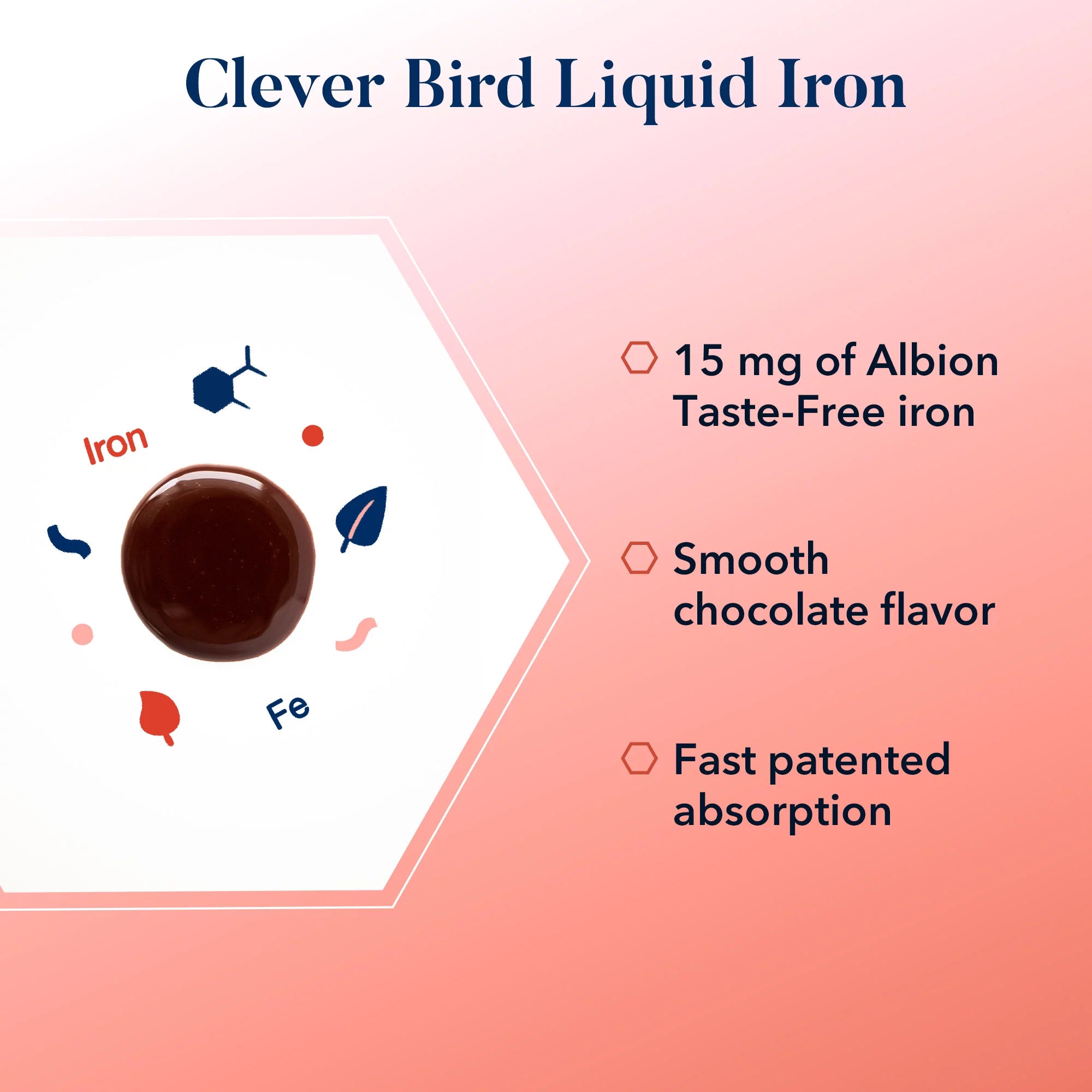 Clever Bird Liquid Iron Supplement - 15mg Vegan Drops for Kids and Adults, Chocolate Flavor A952957