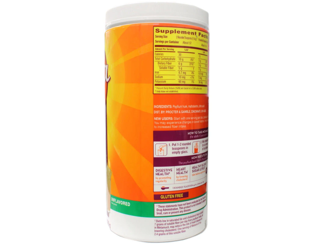 Metamucil Psyllium Fiber Powder, No Sugar, Unflavored, 23.3 oz S561