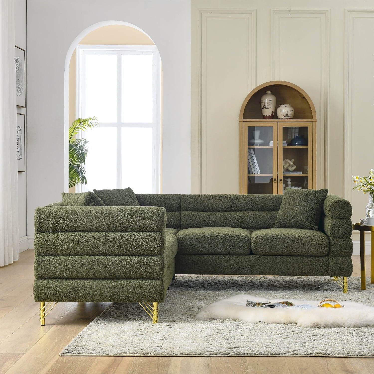 Holaki 81" Oversized Corner Sofa Set, L-Shaped Sectional Couch, 5-Seater, Green N206023