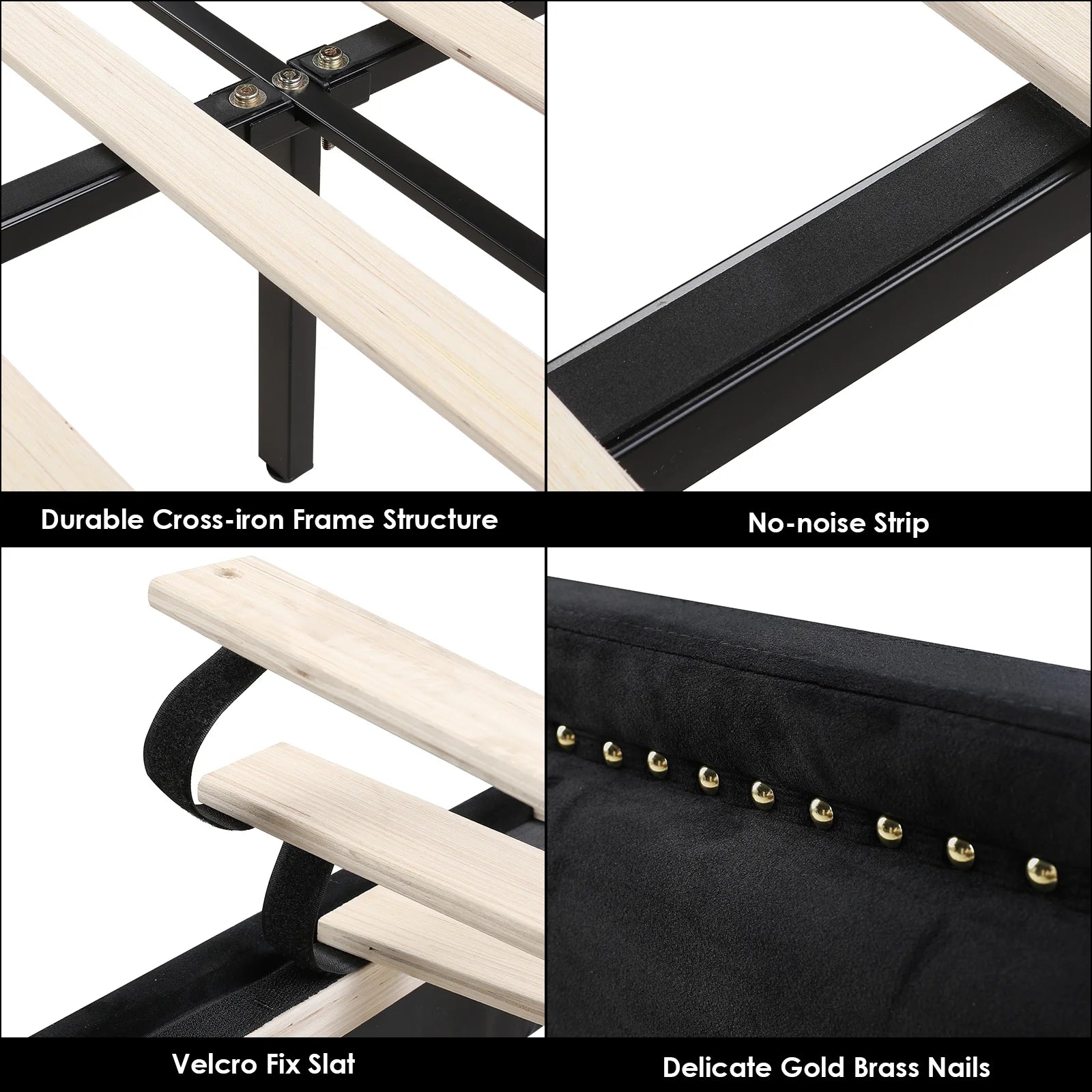 Queen Velvet Upholstered Platform Bed with Adjustable Headboard Black k7m