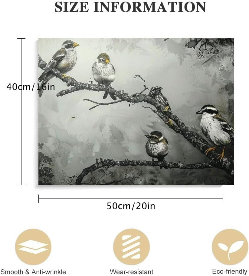 Bird Canvas Wall Art Black White Tree Print 20x16 a7