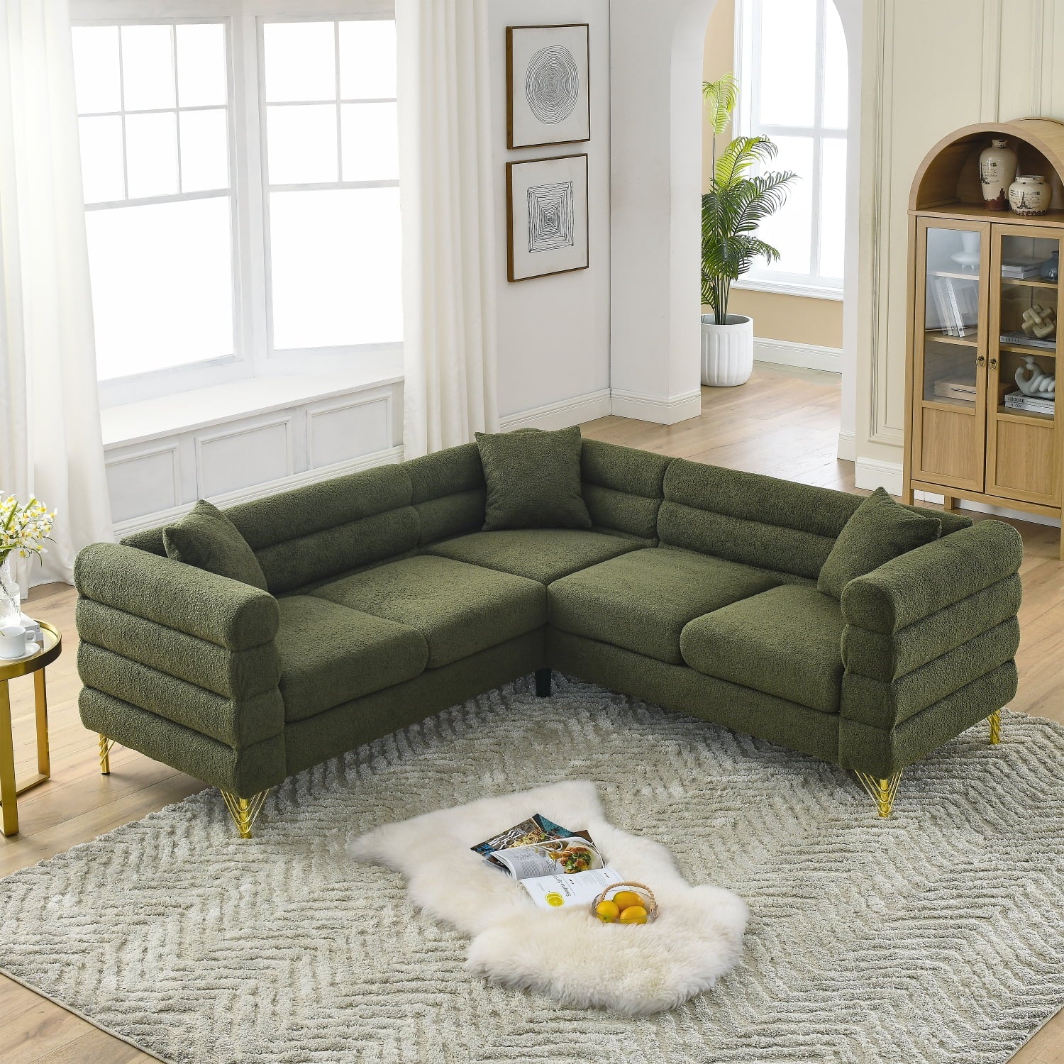 Holaki 81" Oversized Corner Sofa Set, L-Shaped Sectional Couch, 5-Seater, Green N206023