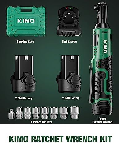KIMO Cordless Electric Ratchet Wrench Set, 12V, 3/8" with Charger and 2 Batteries M134