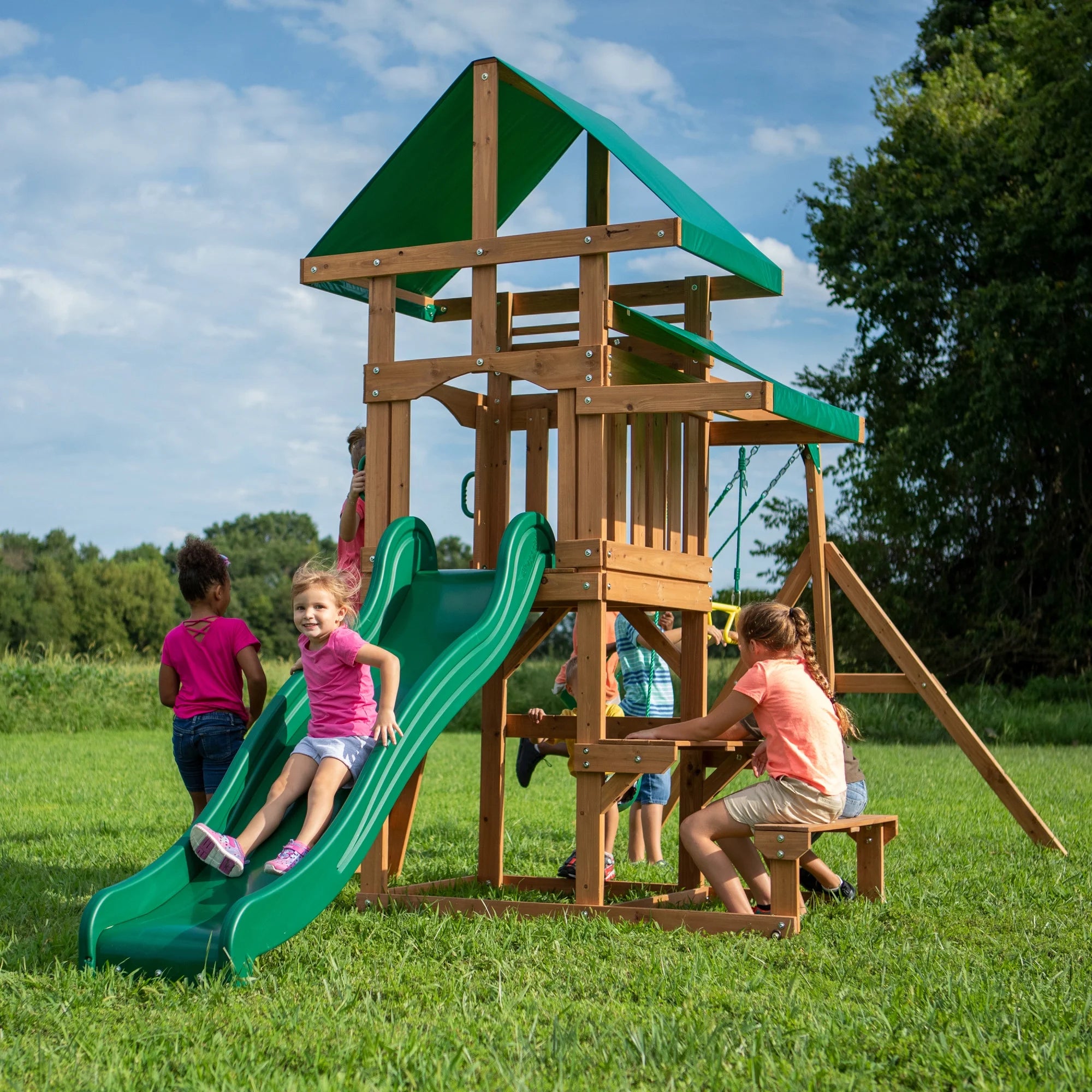 Cedar Wood Playset Swing Set k7