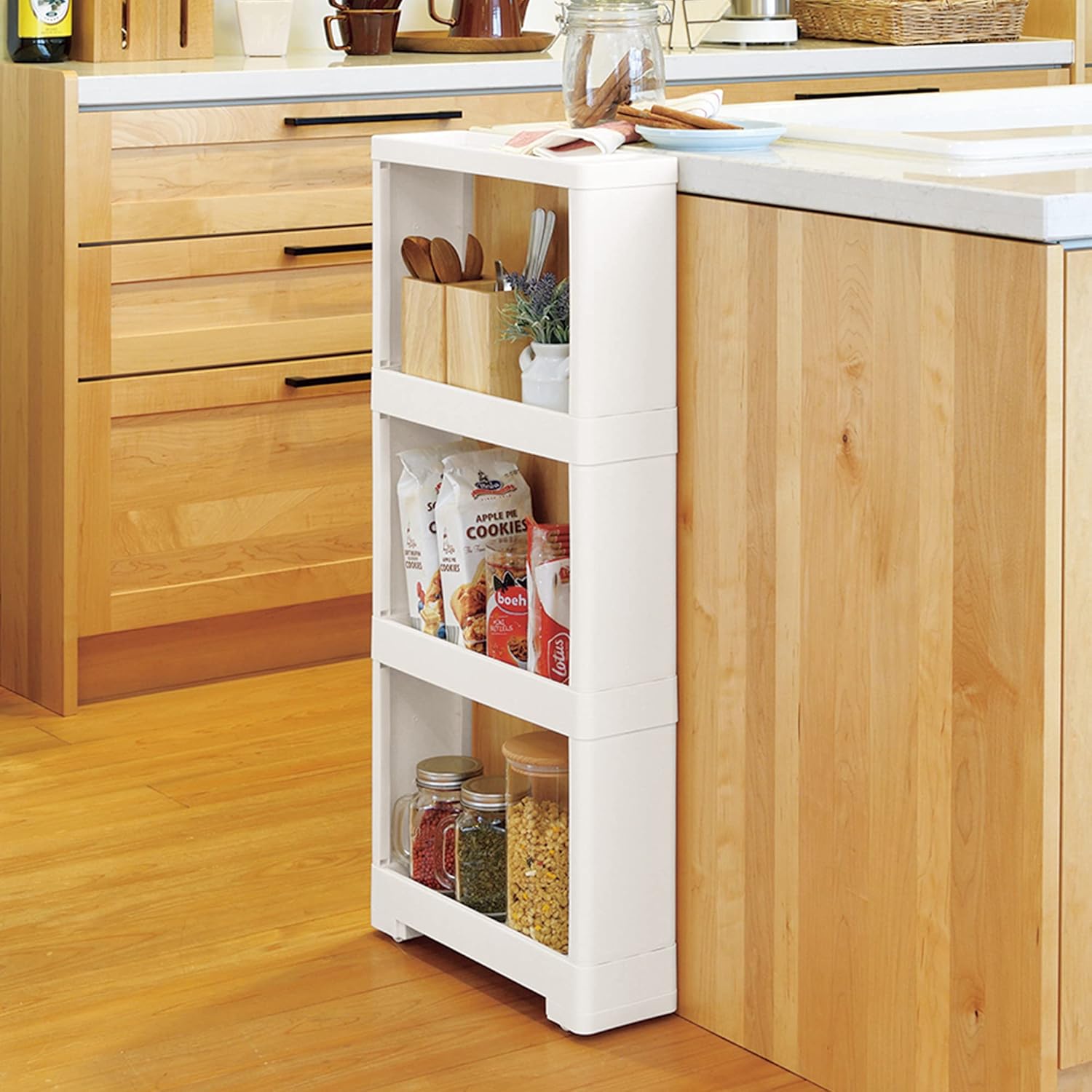 Slim Rolling Cart Trolley 4-Tier Narrow Storage Shelf White Z663