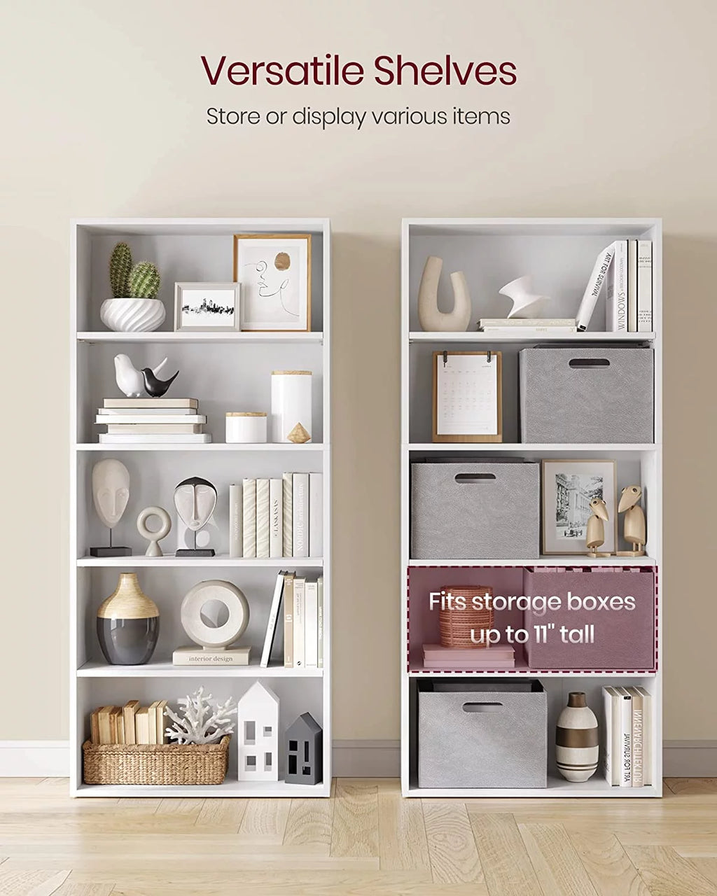 VASAGLE Bookshelf 5-Tier Open Bookcase with Adjustable Shelves, White H46414