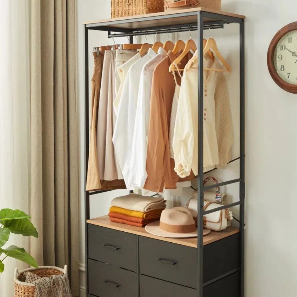 FRAPOW Freestanding Clothing Racks, Wardrobe Cabinet with 6 Drawer M9695